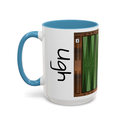 Backgammon-Themed Accent "Ugh" Coffee Mug - Perfect for Game Night & Coffee Lovers