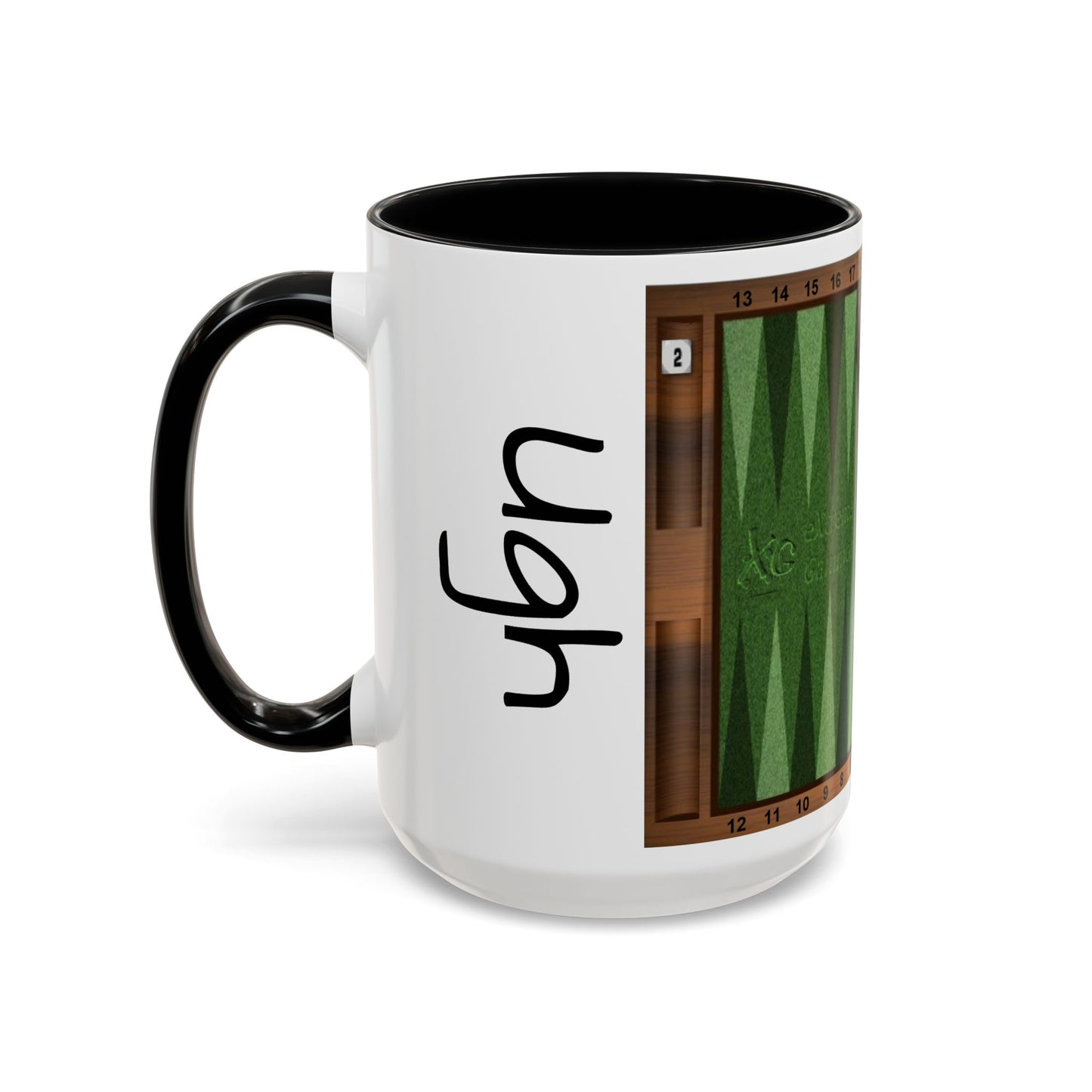 Backgammon-Themed Accent "Ugh" Coffee Mug - Perfect for Game Night & Coffee Lovers